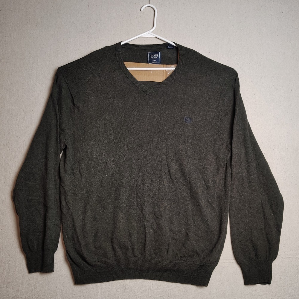 Chaps Cotton‎ Cashmere Sweater V-Neck Charcoal Grey Men's Large Long Sleeve E